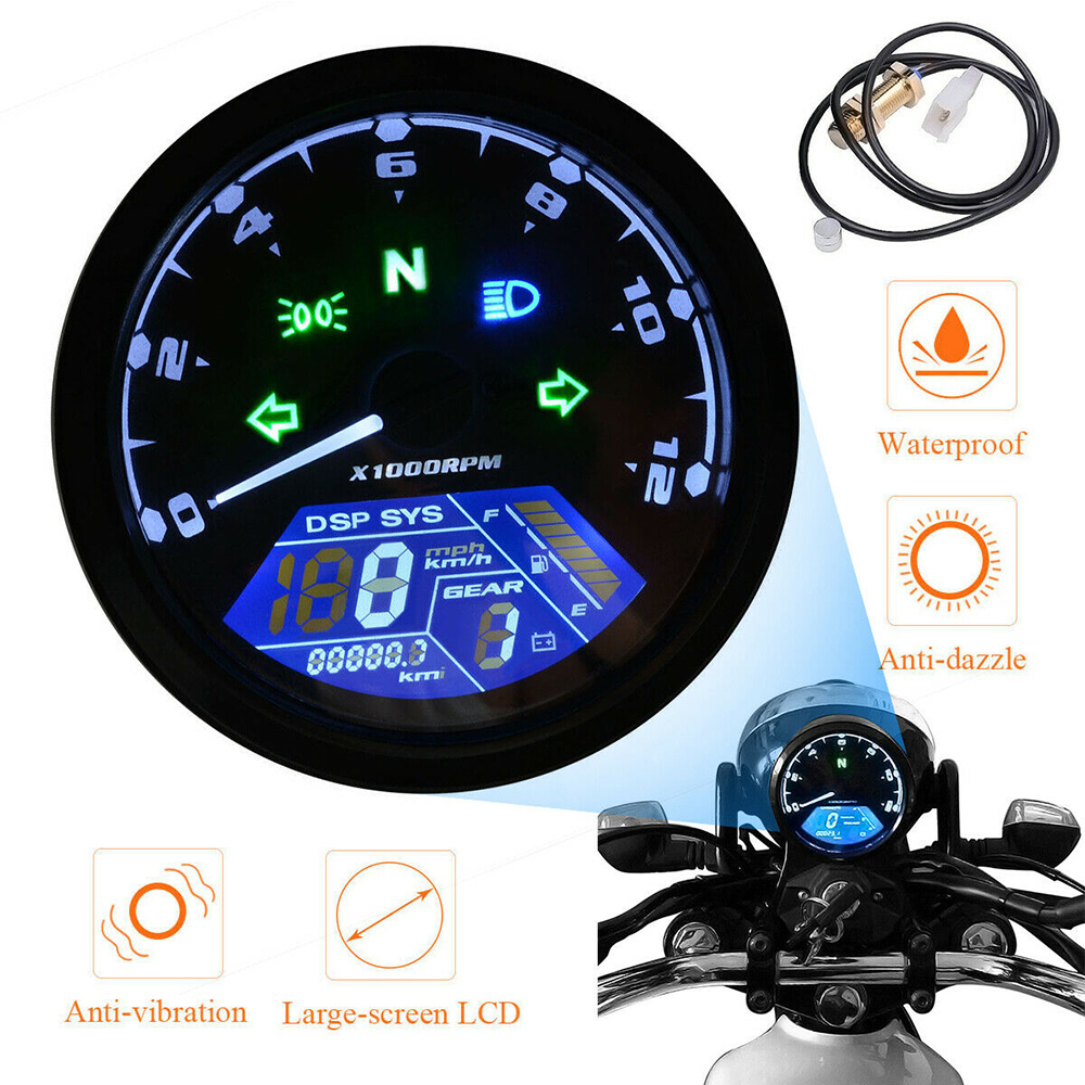 Universele Lcd Motorfiets Digitale Snelheidsmeter 12000PRM Waterdicht Toerenteller Meter Kilometerstand Moto Panel Motorfiets Accessoires