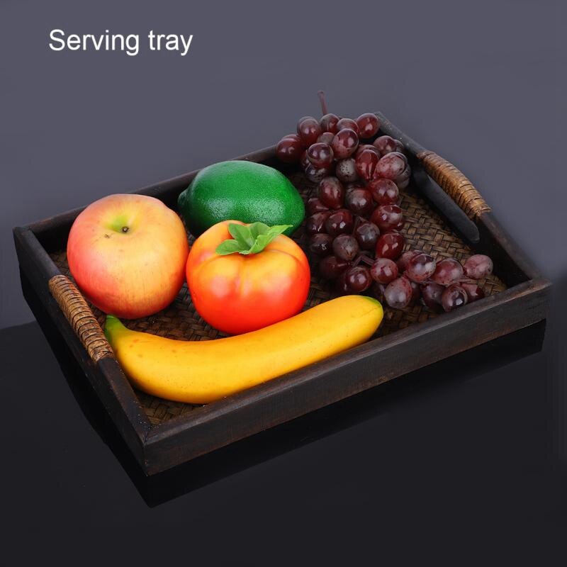 Multi-Functionele Houten Dienbladen Met Handvat Rechthoek Handgemaakte Rotan Bamboe Thee/Olie Trays Dessert/Koffie/vruchten Plaat 30.