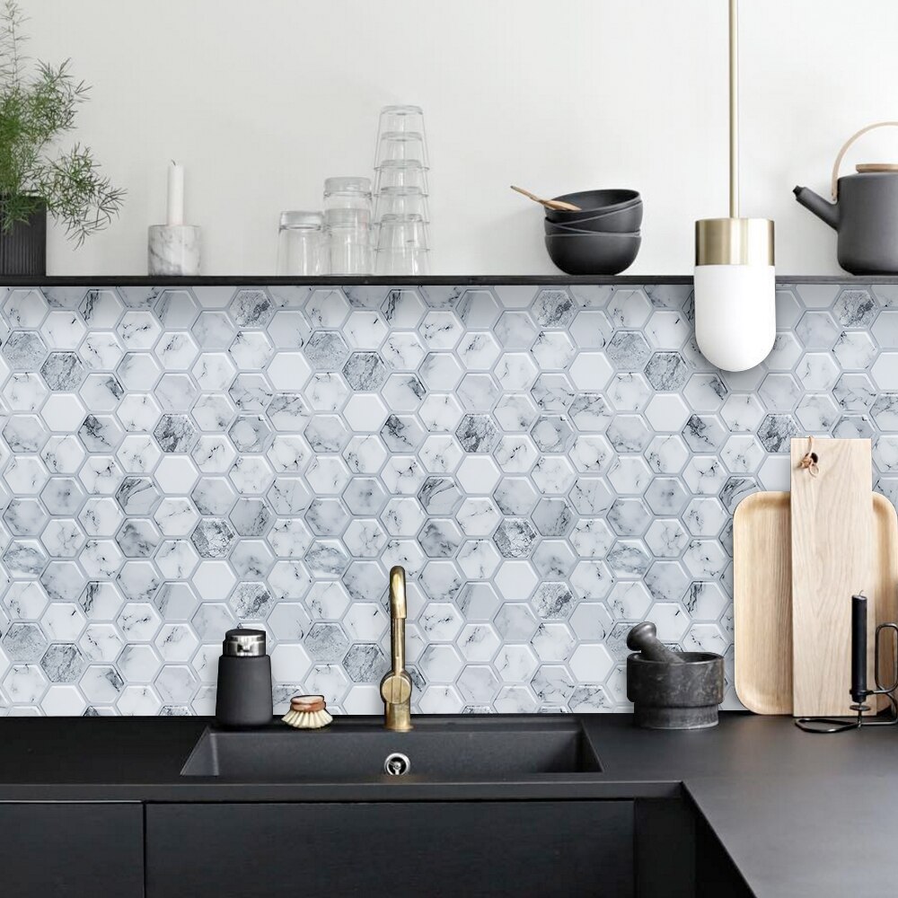 STICKERTILE Peel and Stick Kitchen Self Adhesive Mosaic Wall Decal Subway Backsplash Vinyl Tile Stickers