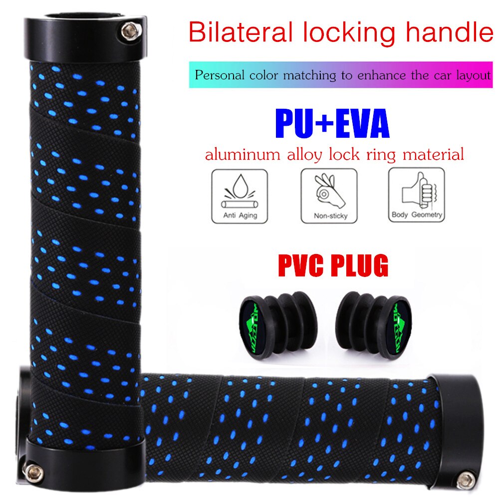 MOTSUV-Puños de manillar de bicicleta, con bloqueo Bilateral, de EVA + PU + anillo de aleación, cómodo de bloquear, empuñaduras de absorción de impacto: Blue