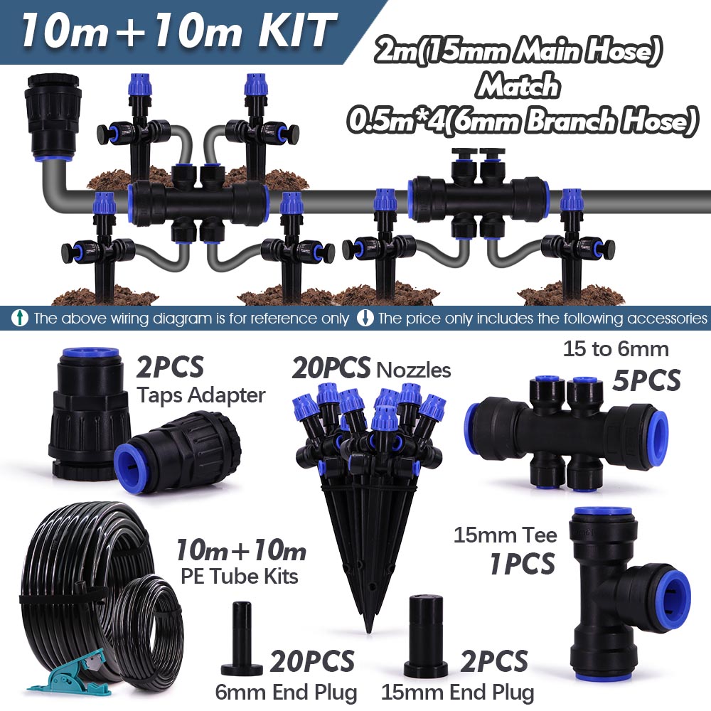 1/2" Garden Bubbler Irrigation Watering System 360° Adjustable Sprinkler 15 to 6mm Quick Connect Micro Drippers Sprayer PE Hose