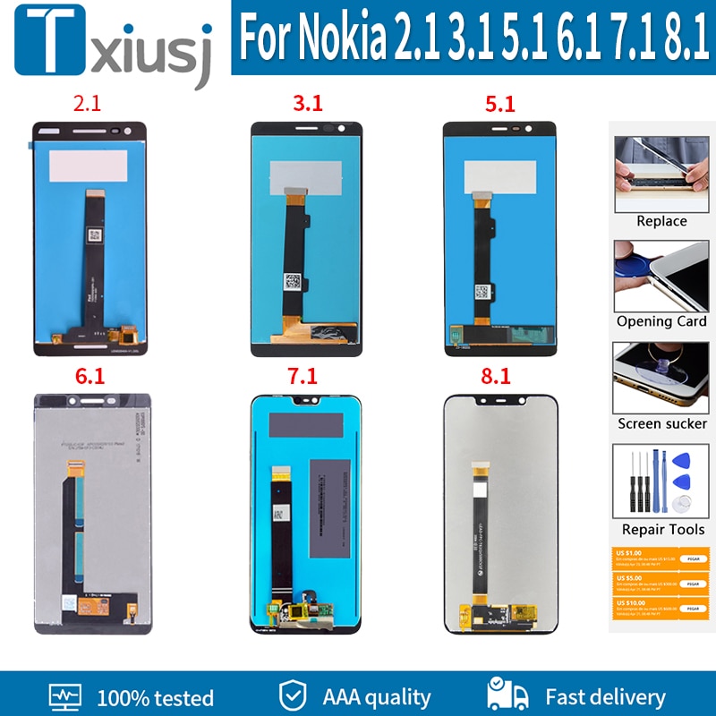 Originele Lcd Voor Nokia 2.1 3.1 5.1 6.1 7.1 8.1 Touch Screen Display 100% Getest Digitizer Vergadering Vervanging Gratis Diy gereedschap