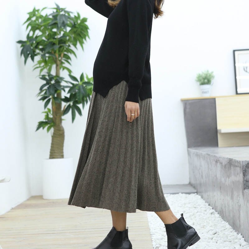 Herfst Moederschap Jurken Dunne Wollen Geplooide Maag Lift Half-Lengte Rok Paraplu Rok Zwangere Kleren Zwangerschap Rokken