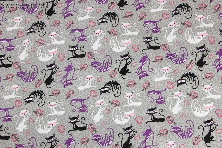 140x50cm Plain Cotton Fabric Cartoon Cat Printed Cloth Sewing Quilting Fabrics For Patchwork Needlework DIY Handmade Accessories