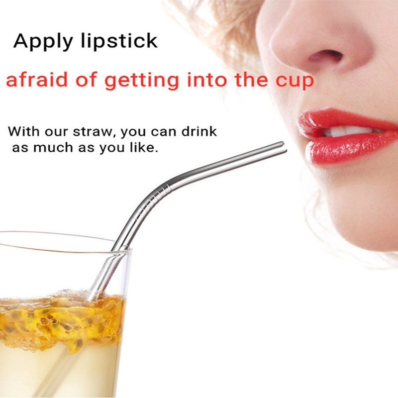 100 stk metallrør kan gjenbrukes 304 drikkevannsrør i rustfritt stål 215 mm x 6 mm buede sugerør og 50 rette sugerør