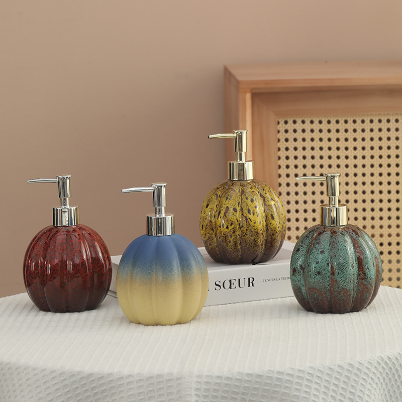 zeepdispenser Pompoen keramische fles voor handdesinfecterend middel, shampoo en douchegel, druk- en doseerfles, decoratie, dispenser