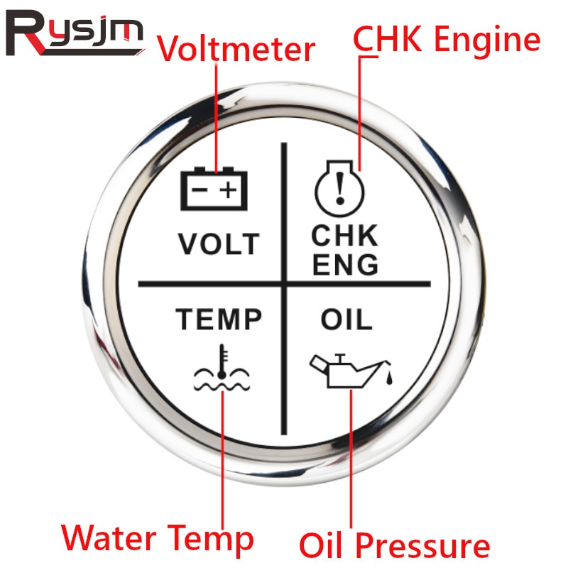 52 Mm Alarm Gauge Meter Volt/Olie Druk/Water Temp/Check Engine 4 Led Alarm Indicator Gauge fit Marine Boot Auto 9 ~ 32 V