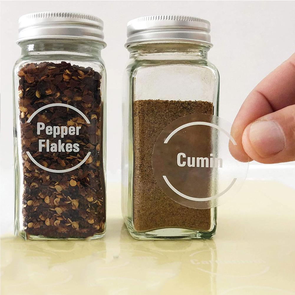 Etiquetas de especias transparentes preimpresas, pegatinas autoadhesivas impermeables con letras blancas y negras para tarros de cocina, Seaso Y2c2