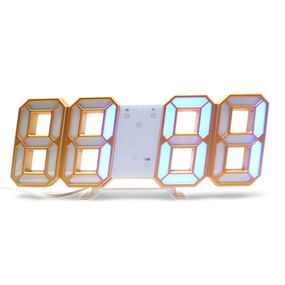 3D LED Wall Clock Modern Digital Alarm Clocks Date Temperature Display Table Desk Night Light Wall Clock for Home Kitchen Office