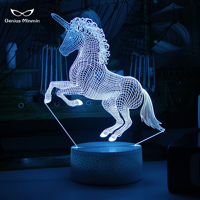 3D Einhorn LED Nacht Licht Einhorn Party Cartoon Kronleuchter 7 Farbe Ändern Baby Zimmer Neben Lampe Baby Riss Basis stil