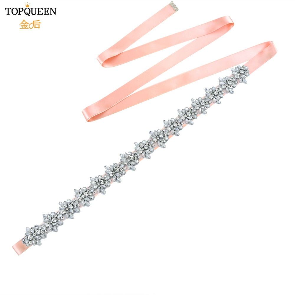 Topqueen s269 faixas de cristal de strass femininas dama de honra festa à noite cinto vestidos de noiva acessórios cintura cintos nupciais: Vintage pink ribbon