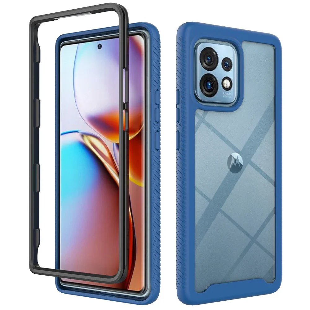 Stötsäkert tpu/pc-skal till motorola moto edge plus edge+ telefonbaksida hybridskyddande skal 2 -i- 1 hållbart fodral: Mörkblå