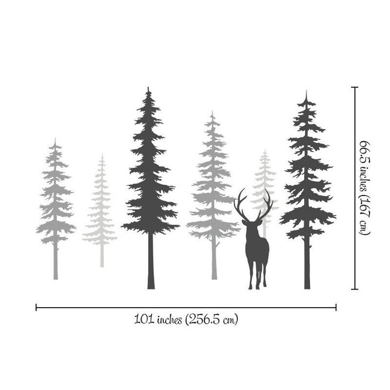 Nursery Wall Decal Pine Tree Wall Stickers Large Deer Wall Decal Removable Nursery Tree Mural Nature Decals ZW491