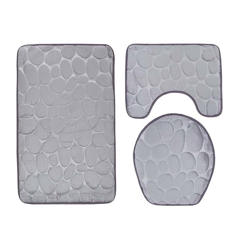 3pcs/set Bath Mat Set Flannel Anti-Slip Kitchen Rugs Bathroom Carpet U Shape Rug Toilet Cover Mat Washable Carpets Doormat: grey 3pcs