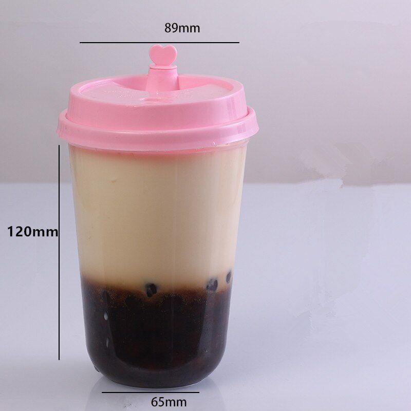 50pcs Disposable plastic cups for drinking 500ml juice coffee takeaway packaging cups with heart stopper lids party favor: 5