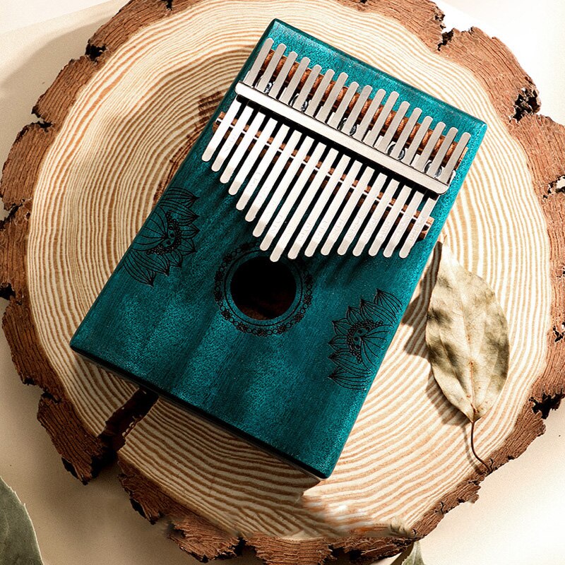 Kalimba 17 Key Thumb Piano Solid Wood Portable Keyboard Instrument Mahogany Wooden African Kalimba Finger Piano: lotus blue