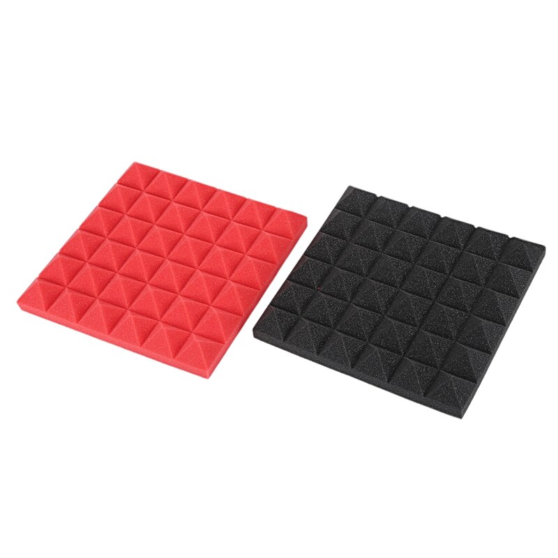 Charcoal Acoustic Foam Tiles Soundproofing Foam Panels Studio Sound Padding 2 x 10 x 10 Inch(Black+Red)