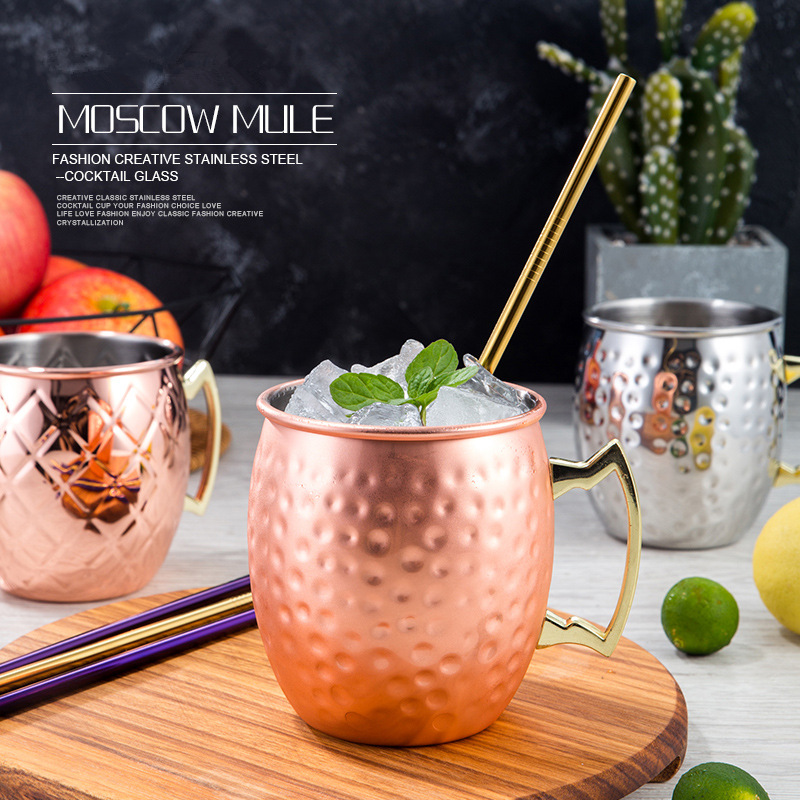 Tasse Mule de 550ml 18 onces moscou | Tasse en acier inoxydable martelée, plaqué cuivre, tasse de bière, tasse de café Bar, verres, directe