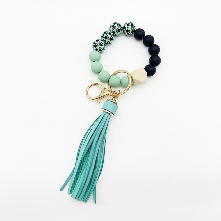 Llavero con cuentas de silicona para hombre y mujer, pulsera con cuentas y borlas para colgar carteras: Blanco