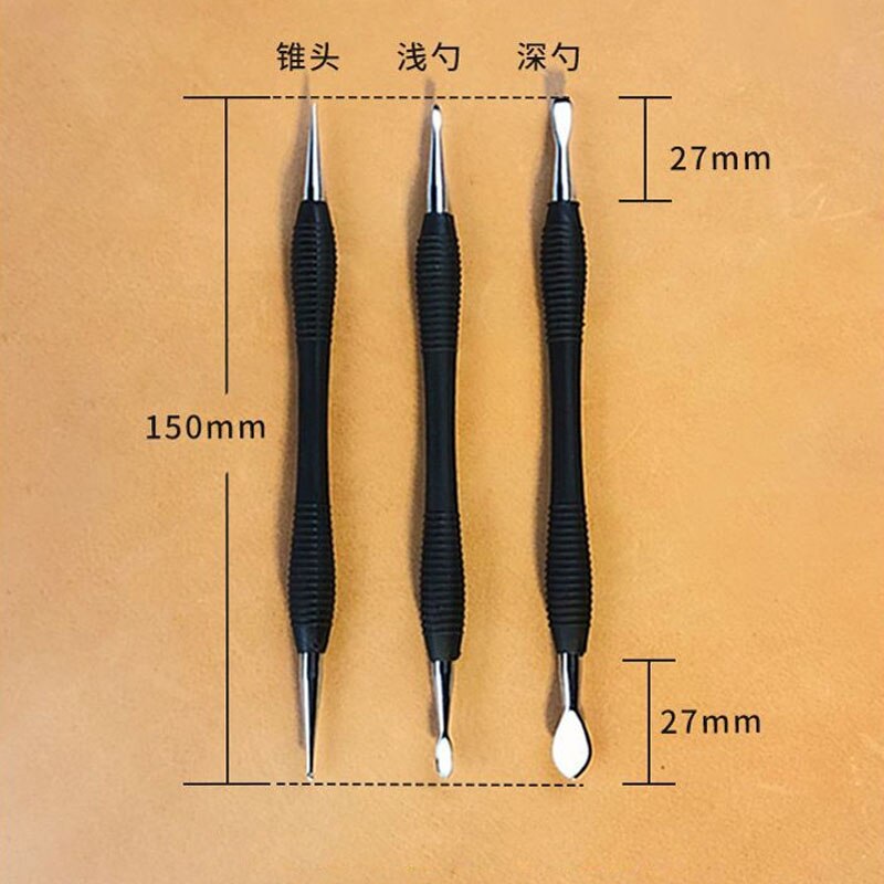 3Pcs/Set Leather Modeling Carving Tools Set Rubber Handle Modeling Point Stylus Spoon Leather Embossing Tool Kit