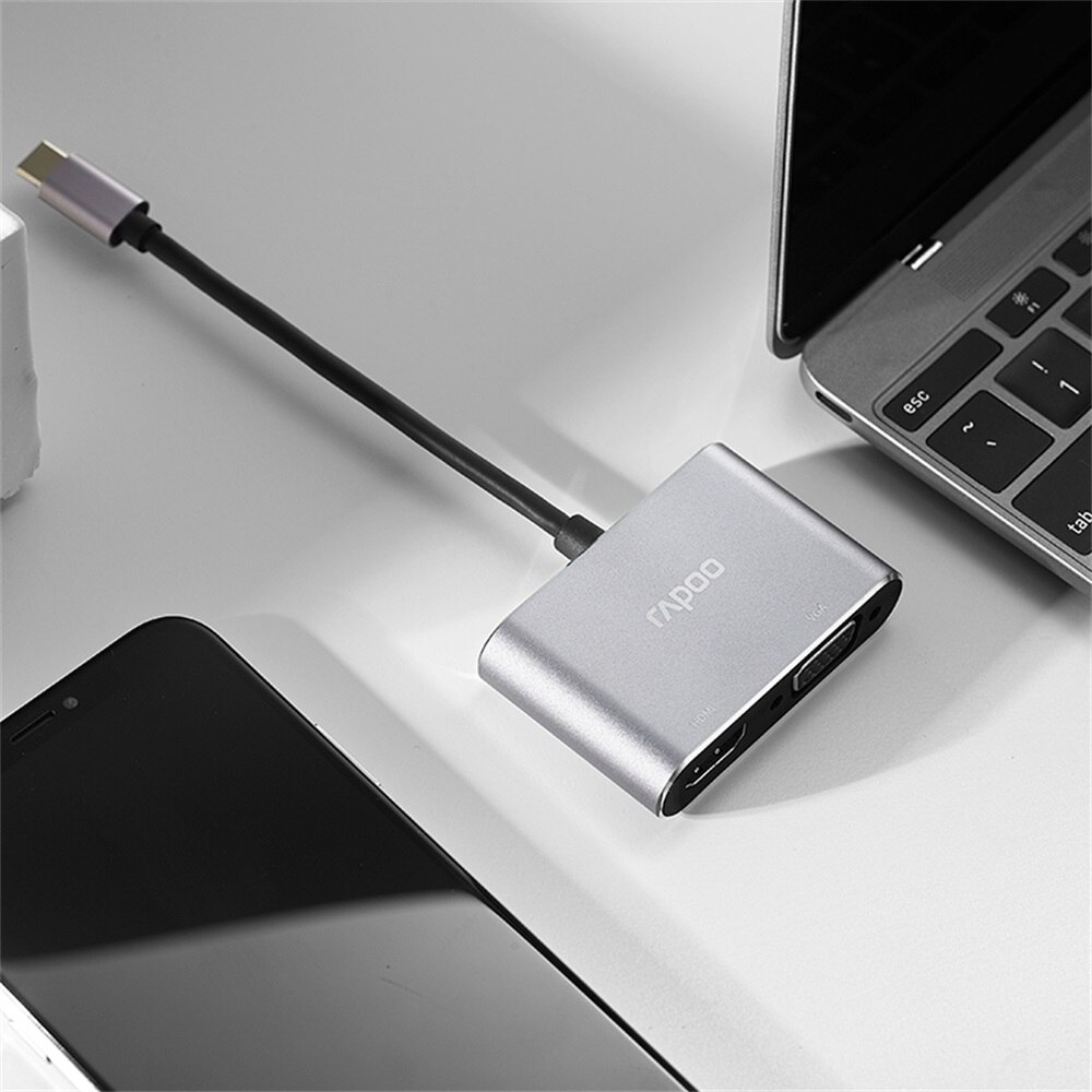 Rapoo XD10V Laptop Docking Stations USB-C 2-Port Splitter Converter USB-C Naar Hdmi Vga Multifunctionele Adapter