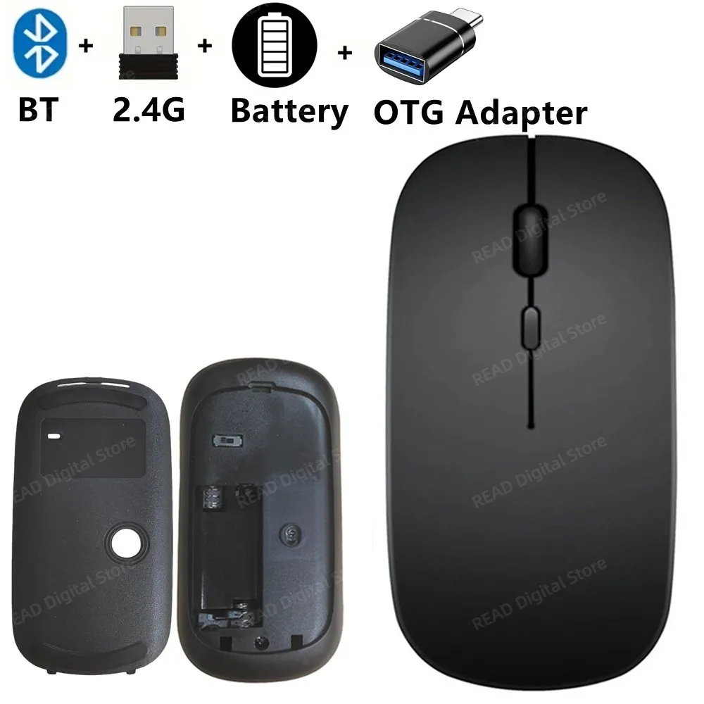 Draadloze muis Slanke Bluetooth-compatibele 2.4G computermuizen Draagbare oplaadbare / batterij Draadloze muis voor iPad Laptop Desktop