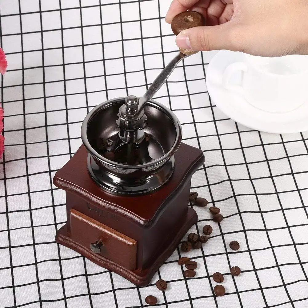 Molinillo de café clásico Retro, Manul de madera, cafetera con manivela, Barista , accesorios de café para el hogar