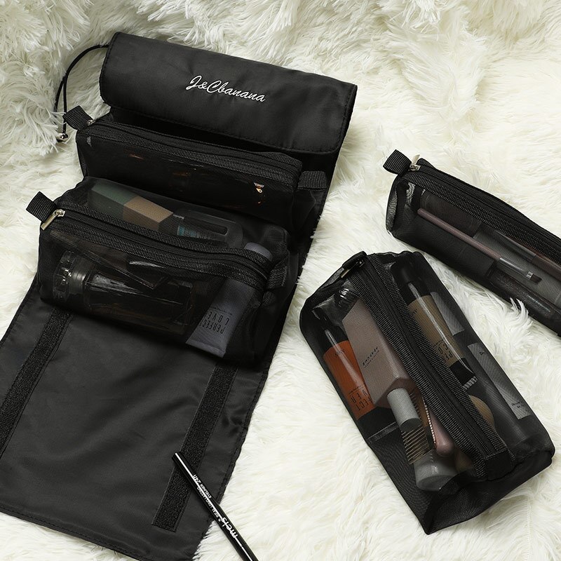 4 Stuks In 1 Cosmetische Tas Voor Vrouwen Rits Mesh Scheidbare Cosmetica Pouch Dames Opvouwbare Nylon Tas Touw Make-Up Tas kosmetyczka