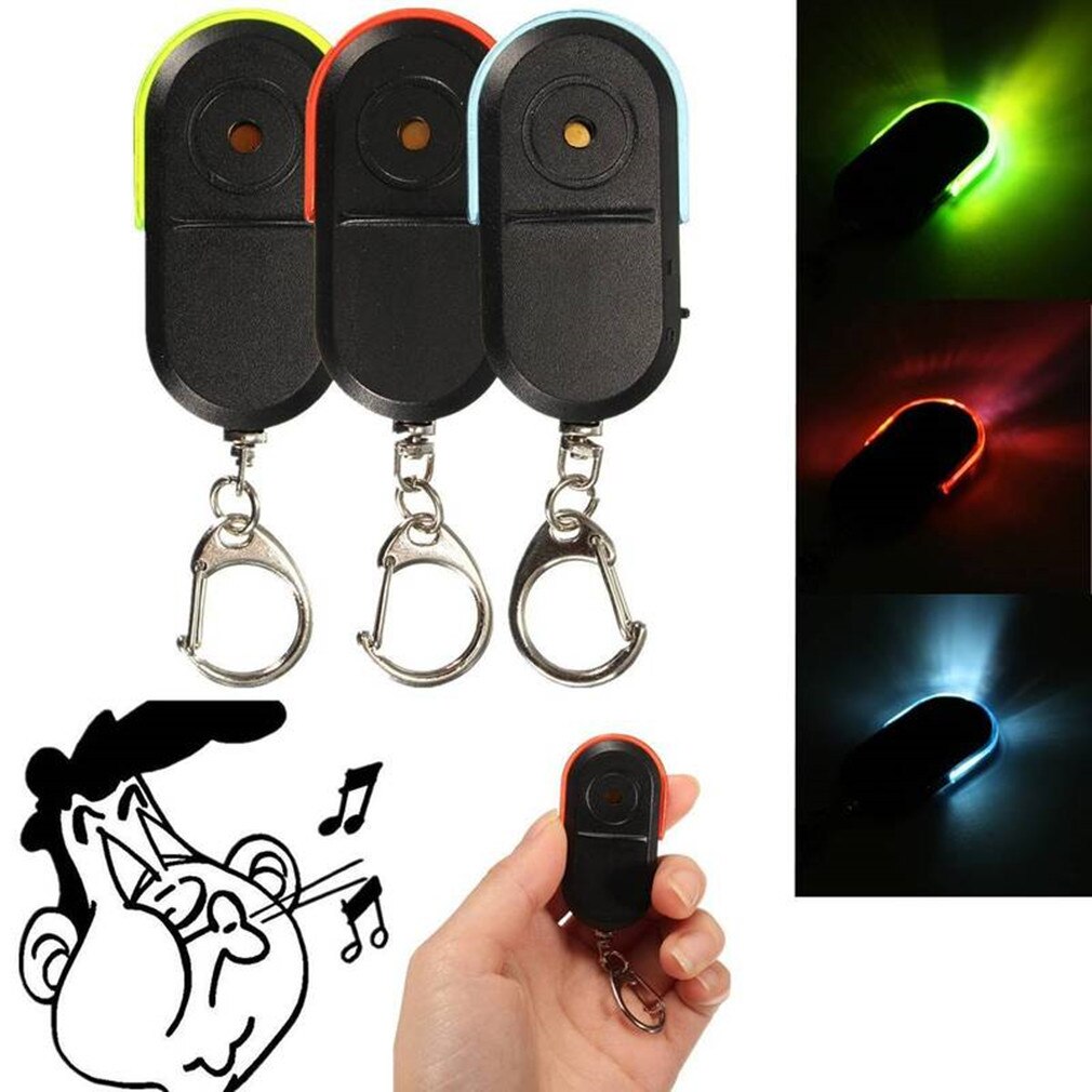 Buscador de llaves con alarma para personas mayores, localizador de luz LED de tamaño portátil, antipérdida, útil, inalámbrico, silbato, sonido, llavero