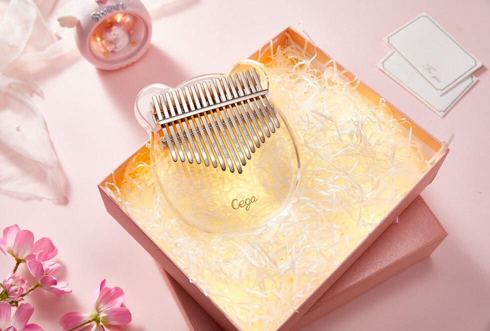 Piano de pulgar Kalimba de 17 teclas, Piano de dedo de madera acrílico transparente portátil, instrumento Musical para niños adultos principiantes: Crystal bear