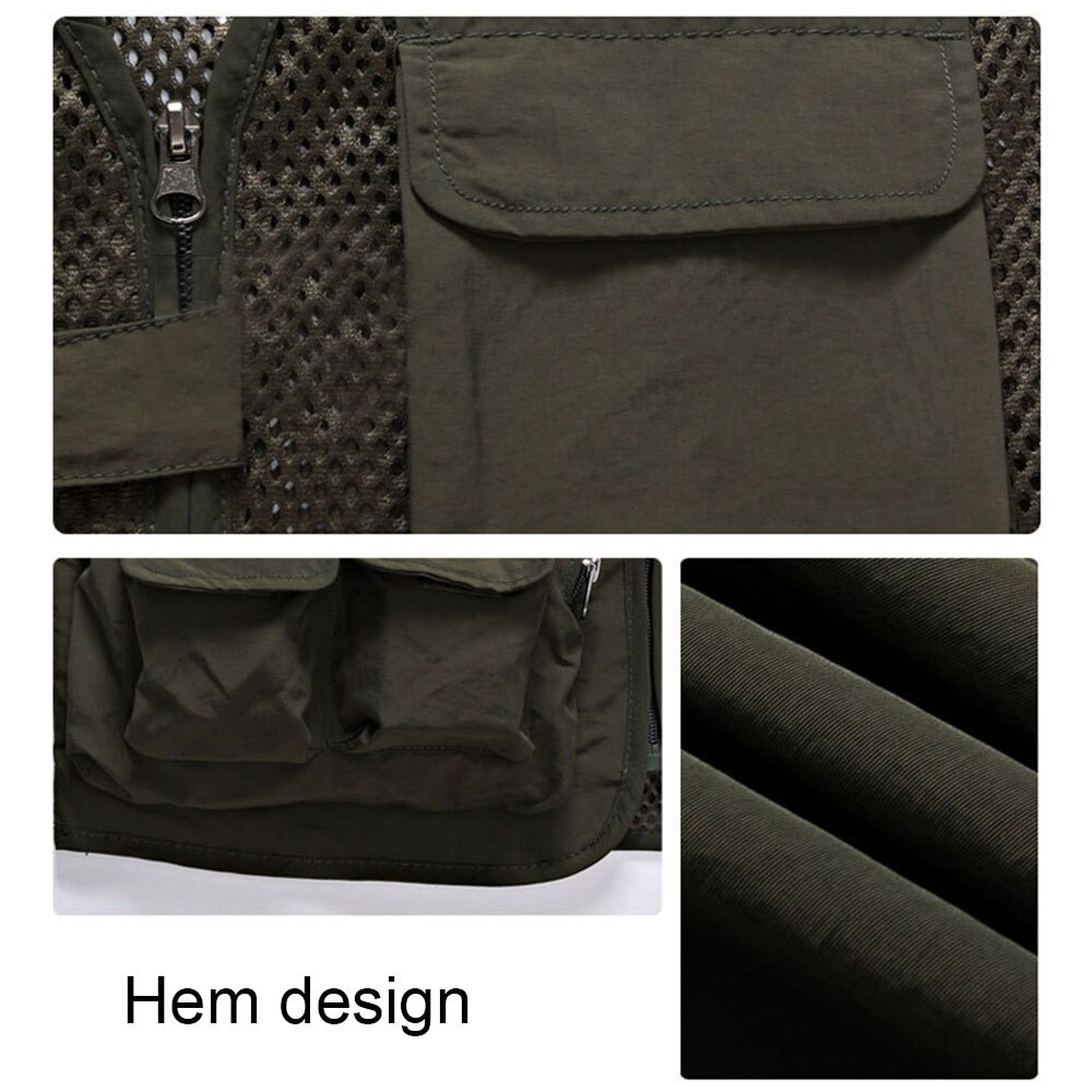 Gilet de pêche en maille, 2 pièces, multi-poches, pour l'extérieur