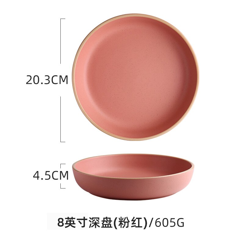 Japanese Ceramic Food Cute Plate Set Birthday Kitchen Dinner Sauce Plates Breakfast Serving Dessert Assiette Tableware OA50PS: 8 inches D2