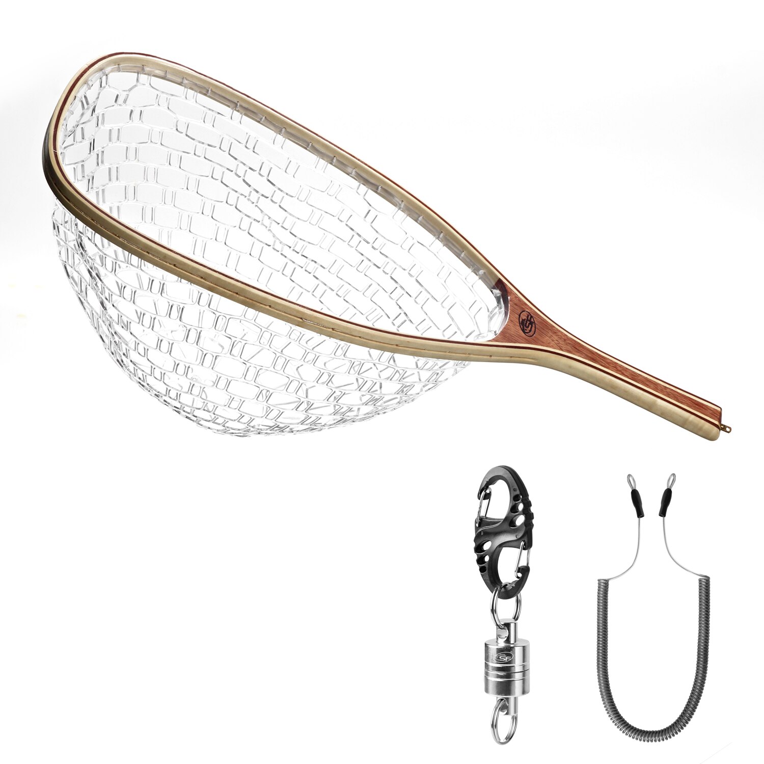 SF Fly Fishing Landing Soft Rubber Mesh Trout Catch and Release Net with Magnetic Net Release Combo Kit: with Silver Release