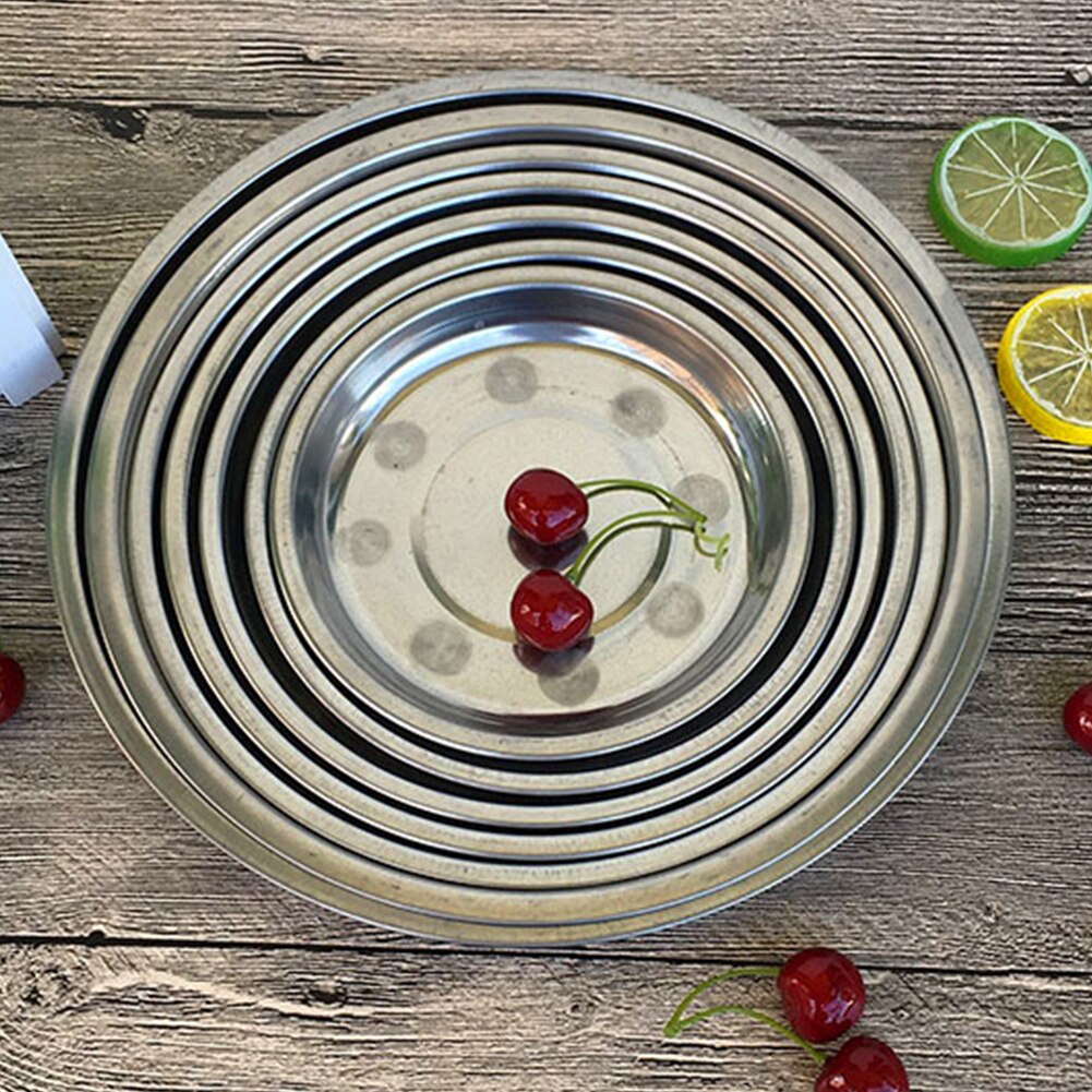 Camping 16-28cm Dia Stainless Steel Tableware Dinner Plate Food Container Salad Dessert Fruit Services Dish Tray #1212