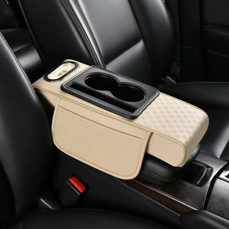 1pc PU Leder Auto Mittelarmlehne Kasten Kissen mit Doppel Lagerung Taschen, Universal- Höer Pad Auto Innen Zubehör: grau
