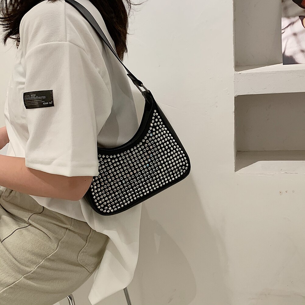 Damen-schultertasche aus pu-leder mit nieten, lässige kleine Landstreicher-handtasche, Mini-geldbörse