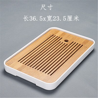 Bamboo Tea Trays-Chinese Tea Serving Kung-Fu Tea Tray Set-Melamine+Bamboo Tea tabl Tray- Drainage Water Storage Tea Set Tools: 17