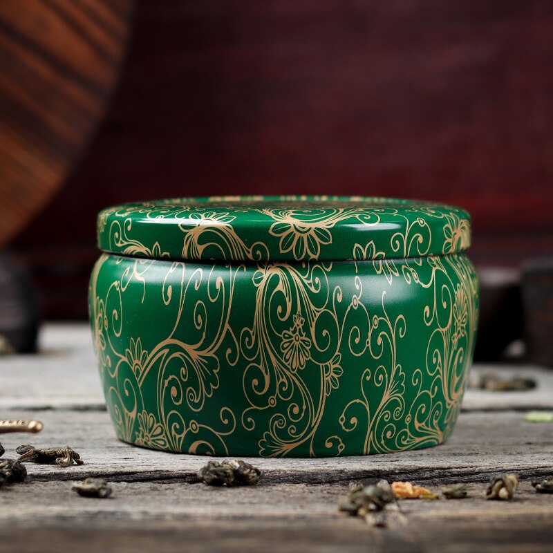 Round Tinplate Box Tea General Metal Tin Can Box Tea Can: Green