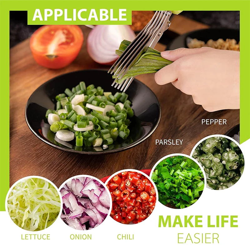 Tijeras de cocina para cortar papel de lechuga triturada, pimienta triturada, cortador de cebollino picado, utensilio de cocina cortado Laver