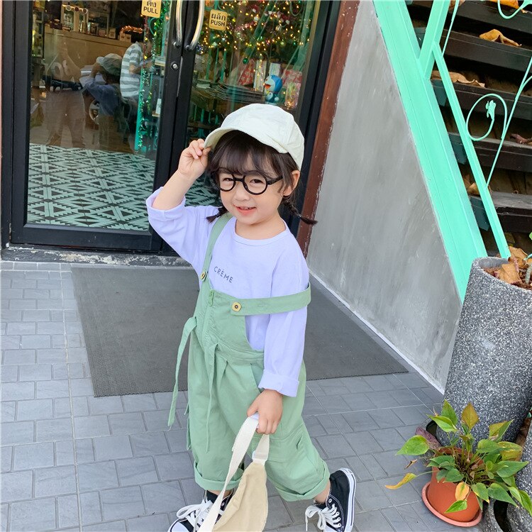 girls solid color oversized overalls boys cotton loose suspender trousers