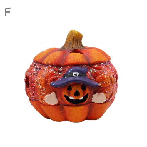 Halloween Witch Pumpkin LED Night Light Decoration Artificial Ceramic Desk Model KTV Home Party Halloween Decor: F