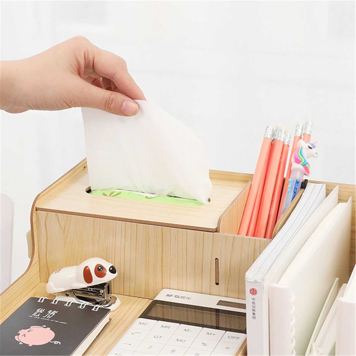 Multifunctional Desktop Office Organizer Storage Box Pen Pencil Box Jewelry Makeup Holder Stationery Brown Office Storage Rack