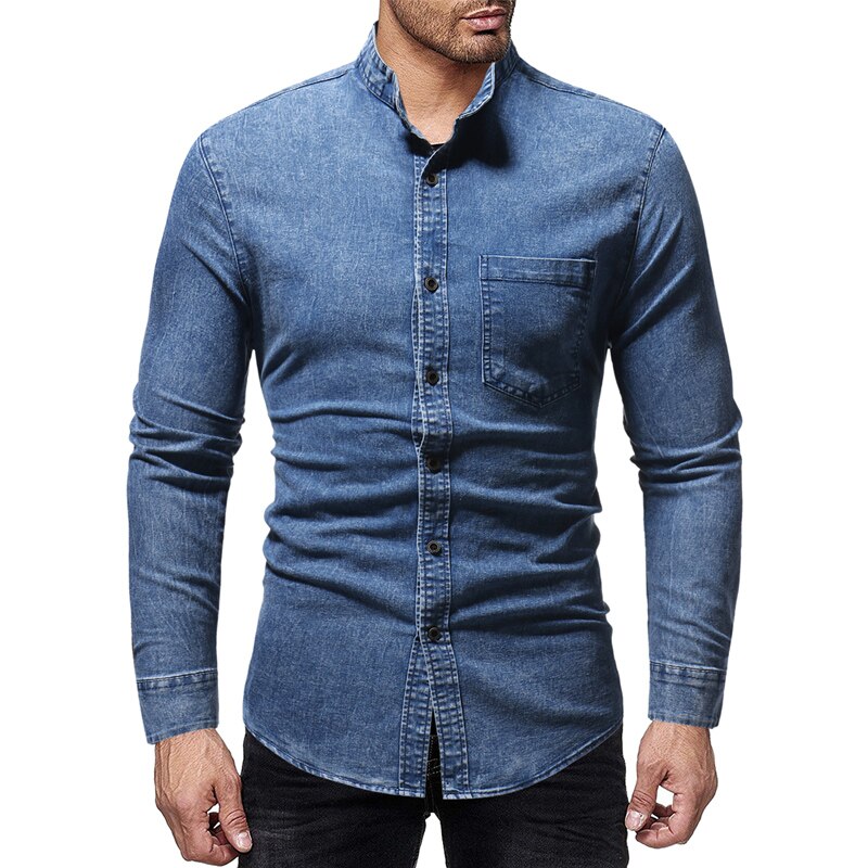 Markyi streetwear menn vask denim jeans skjorte høst lange ermer skjorte casual slim fit denim kjole skjorter