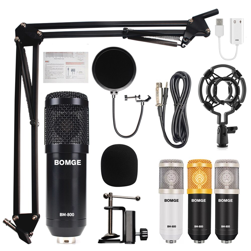 bm 800 condenser microphone mic studio microphone for gaming pc computer karaoke kit bm-800 bm800 V8 sound card: BM800-Black