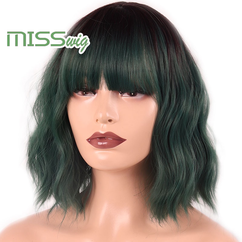 MISS perruque court vague d'eau cheveux synthétiques 16 couleurs disponibles perruque pour femmes fibre résistante à la chaleur quotidien faux cheveux