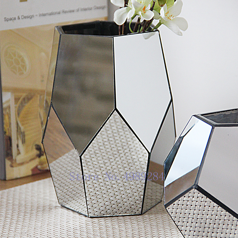 Geometrisk spegel skarv glas vas modernt hem vardagsrum skrivbord blomma arrangemang tillbehör dekorativa prydnader