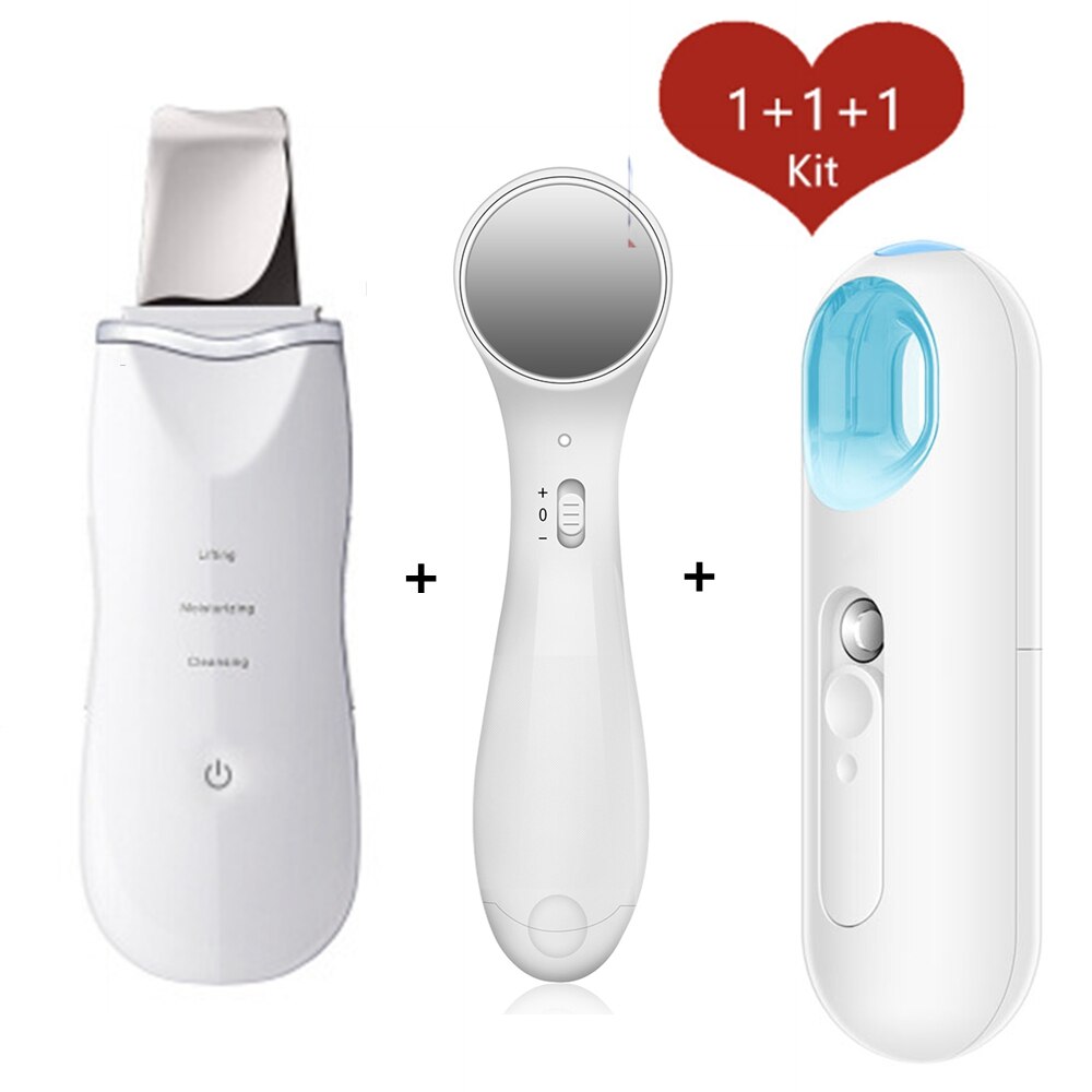Ultrasonic Skin Scrubber Facial Peeling Pore Cleaner Exfoliator Face Blackhead Remover Spa Nano Sparyer Steamer: SetC