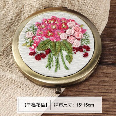 Gør-det-selv blomsterbroderi spejlsæt blomster mønstre håndarbejde sæt håndlavet sammenfoldelig makeup spejl gynge kunst håndværk boligindretning: 1