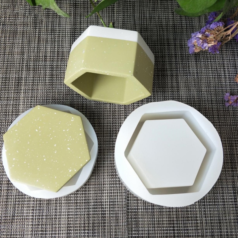 Hexagone forme boîte à bijoux béton Silicone moules géométrique gypse plâtre boîte de rangement moule ciment argile artisanat moule