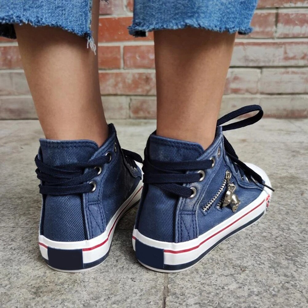 Kvinders denim high-top ryg blonder lærred sneakers sko pige teenager student sko  ed889